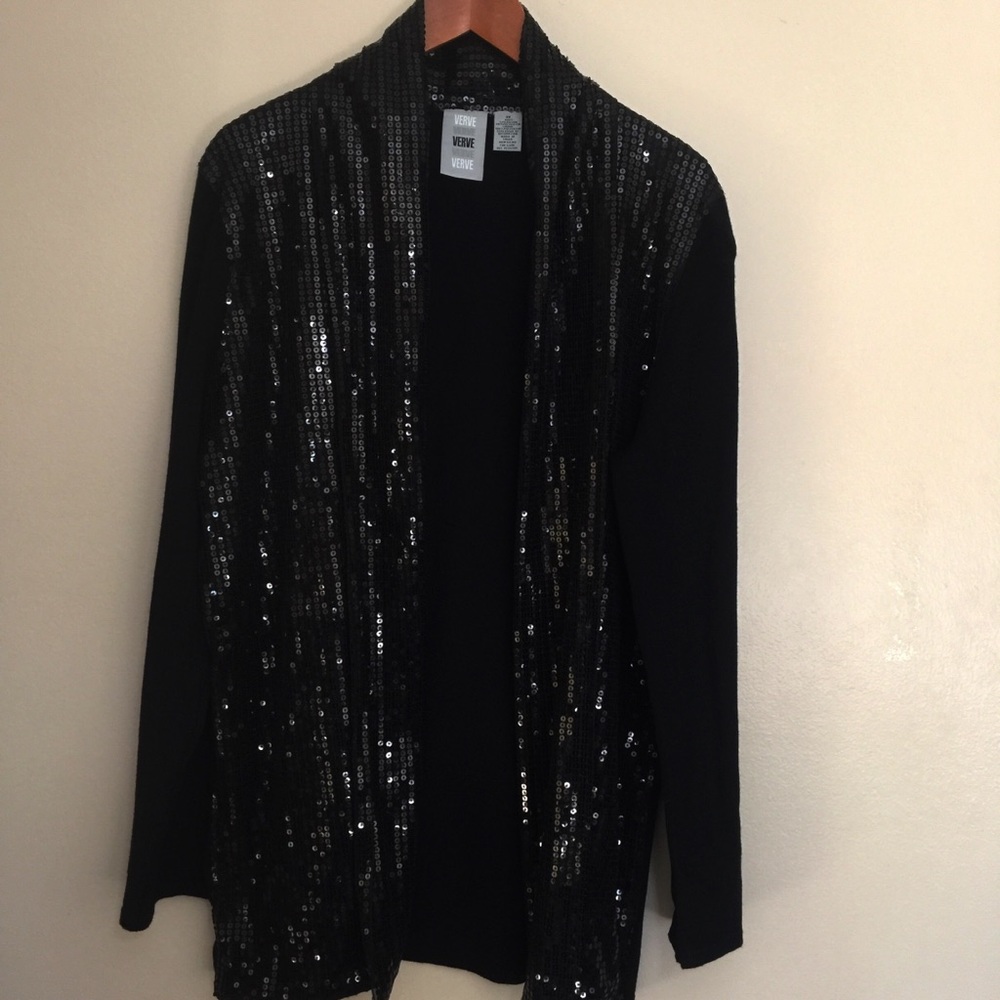 Verve black sequin sweater jacket size 3X